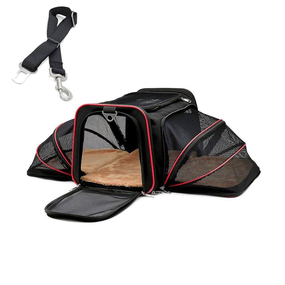 Bolsa Pet Viagem Expansível Vemelho + Cinto De Segurança