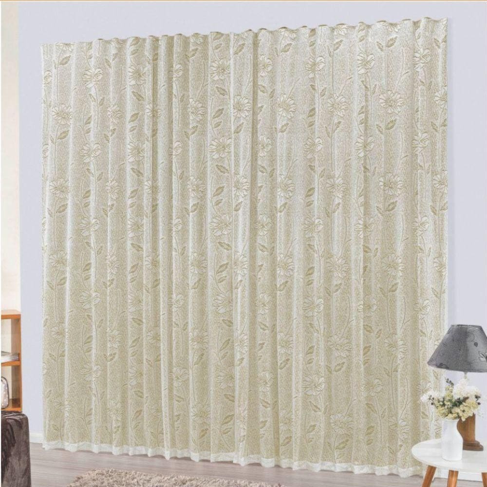 Cortina charme renda com voal 2,00x 1,70 trilho suisso palha