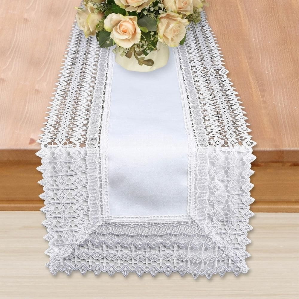 Trilho de mesa renda guipir branco 40x220cm - poliéster