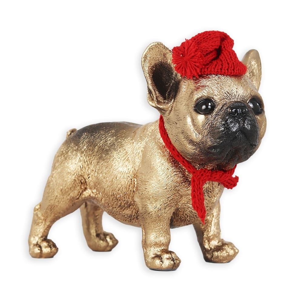 Figura Natalina Bulldog Francês Dourado de Resina BravaDecor
