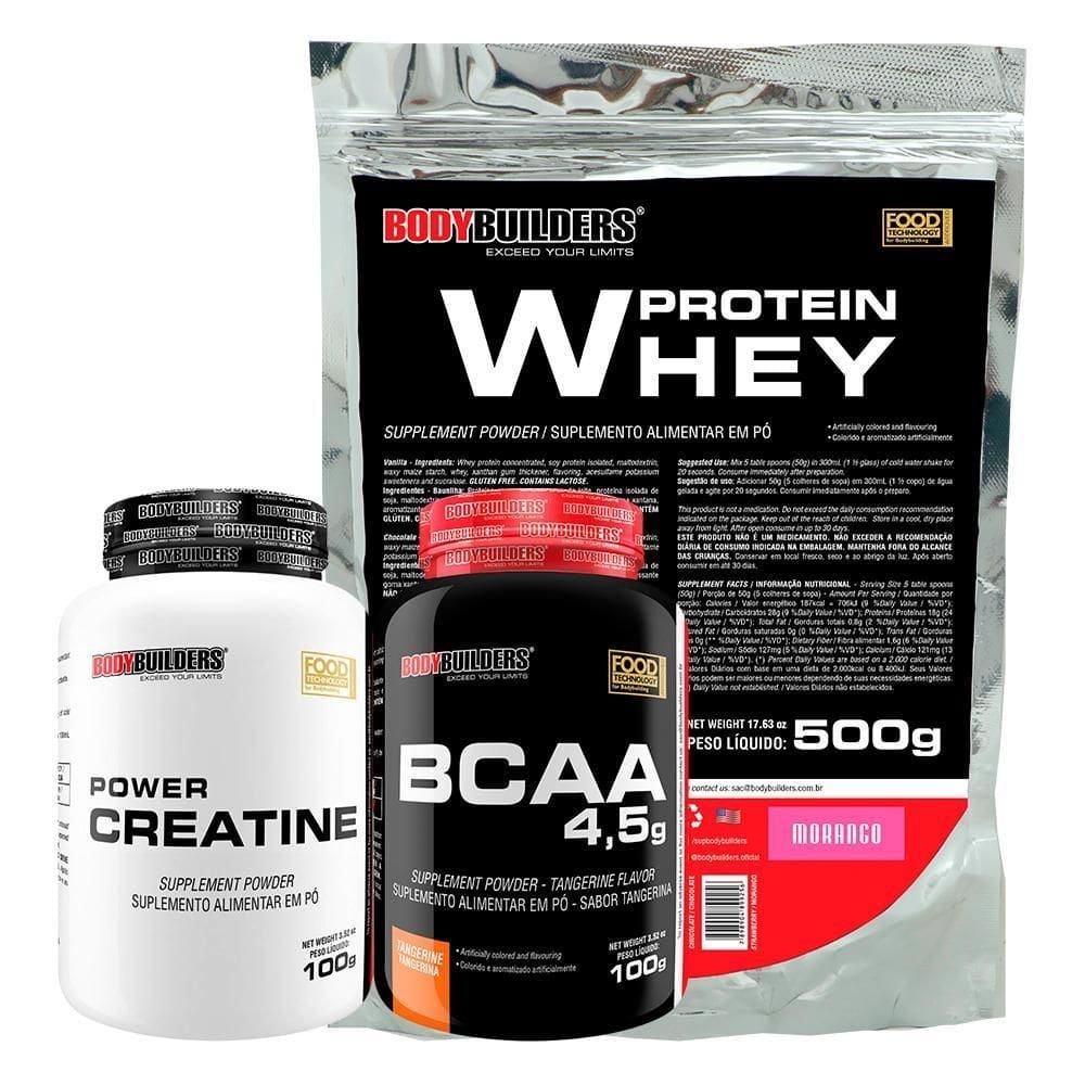 Kit whey proten 500g+ bcaa 100g+ power creatina 100g