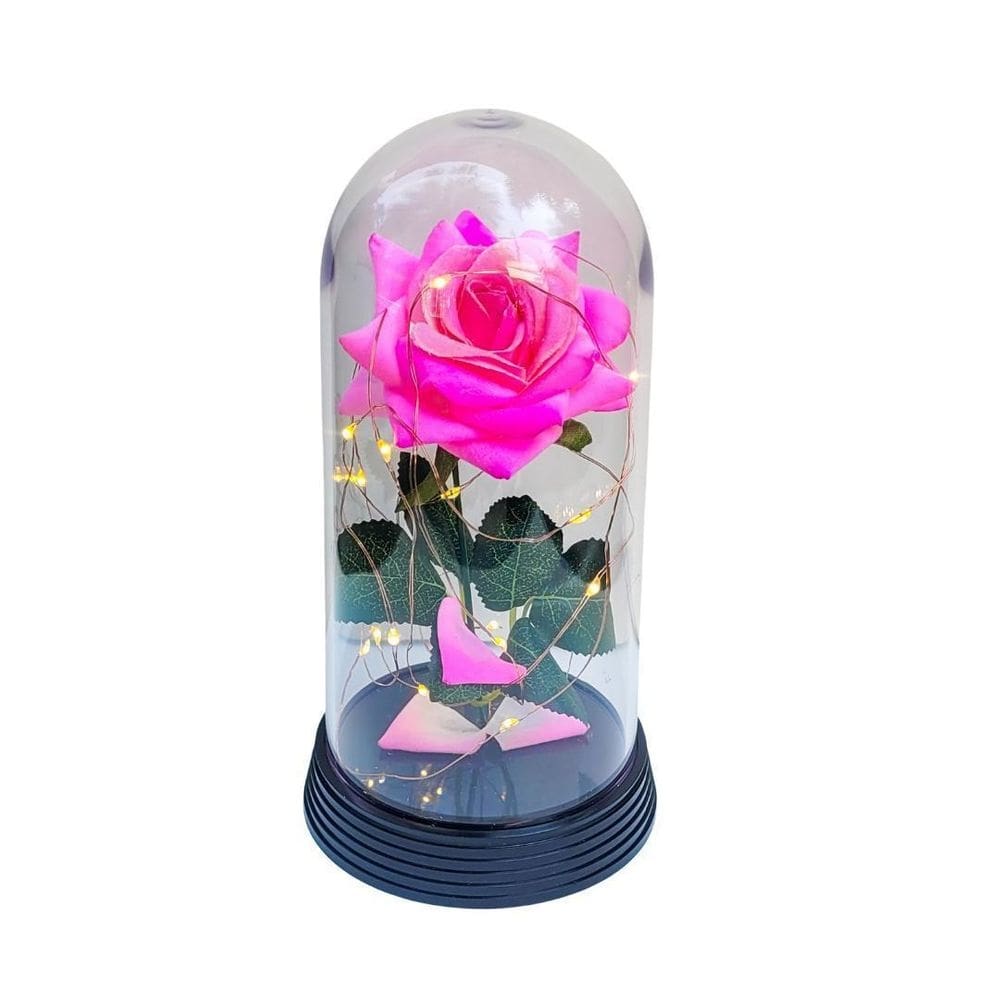 Luminária a rosa encantada rosa rosa 20 cm base preto quente