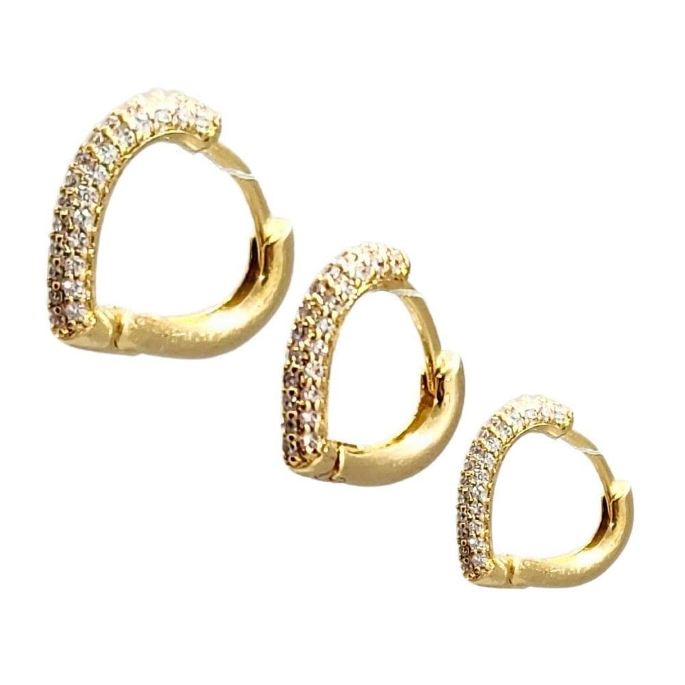 Brinco feminino folheado ouro trio coração cravejado pedras