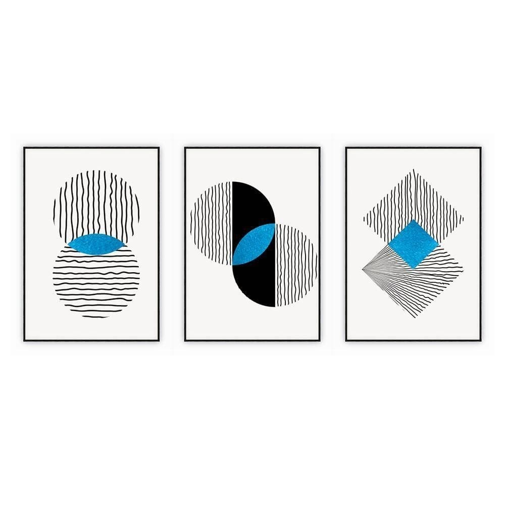 Kit Com 3 Quadros Decorativos Abstratos Com Moldura Para Sala Quarto Escritório 72x1023 Abstrato 004
