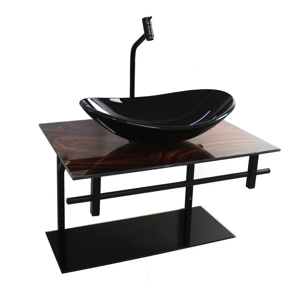 Gabinete de vidro para banheiro 60cm oval ap slim madeira nogueira
