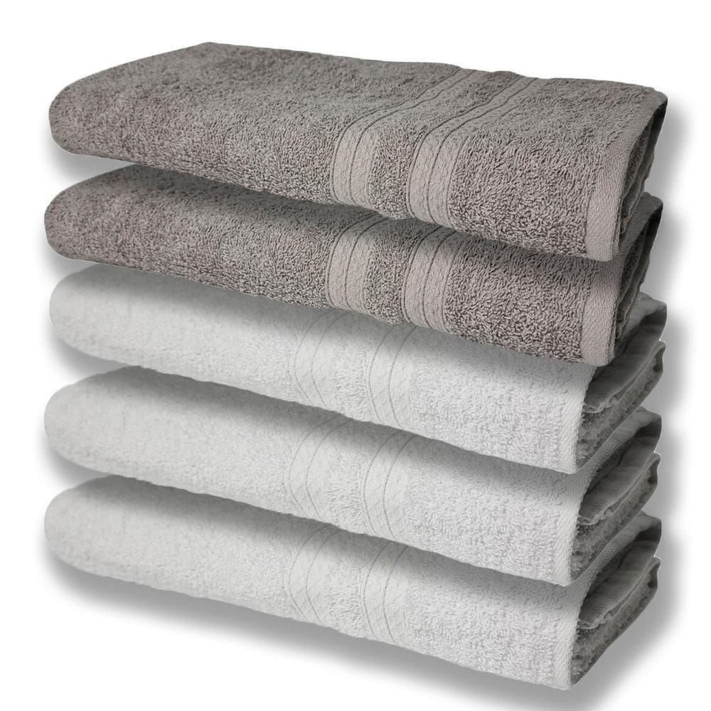 5 Toalhas Super Felpudas Grande E Grossa Algodão 80x150 Itália Soft Beka - Branco/cinza Branco/cinza