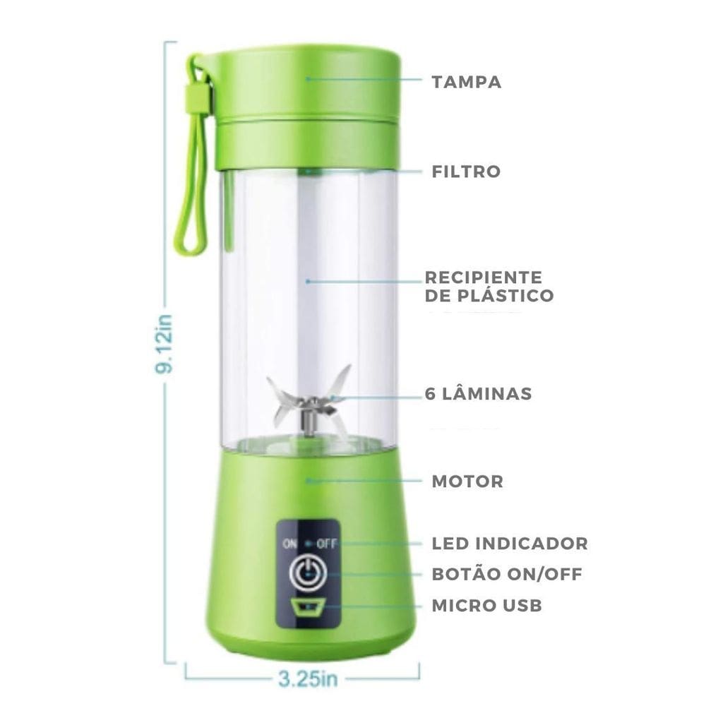 Mini mixer liquidificador portátil recarregável 6 lâminas