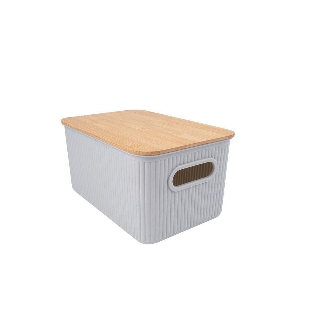 Cesta Retangular Cinza Com Alça E Tampa Em Bambu 29505 - L\`hermitage