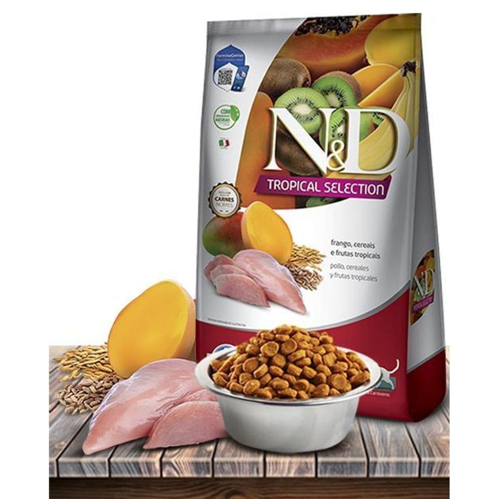 Ração seca n&d tropical selection frango, cerais e frutas