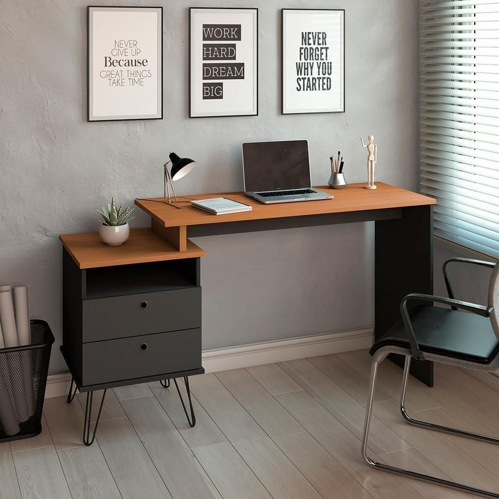 Mesa De Computador Industrial Kansas Freijó Preto