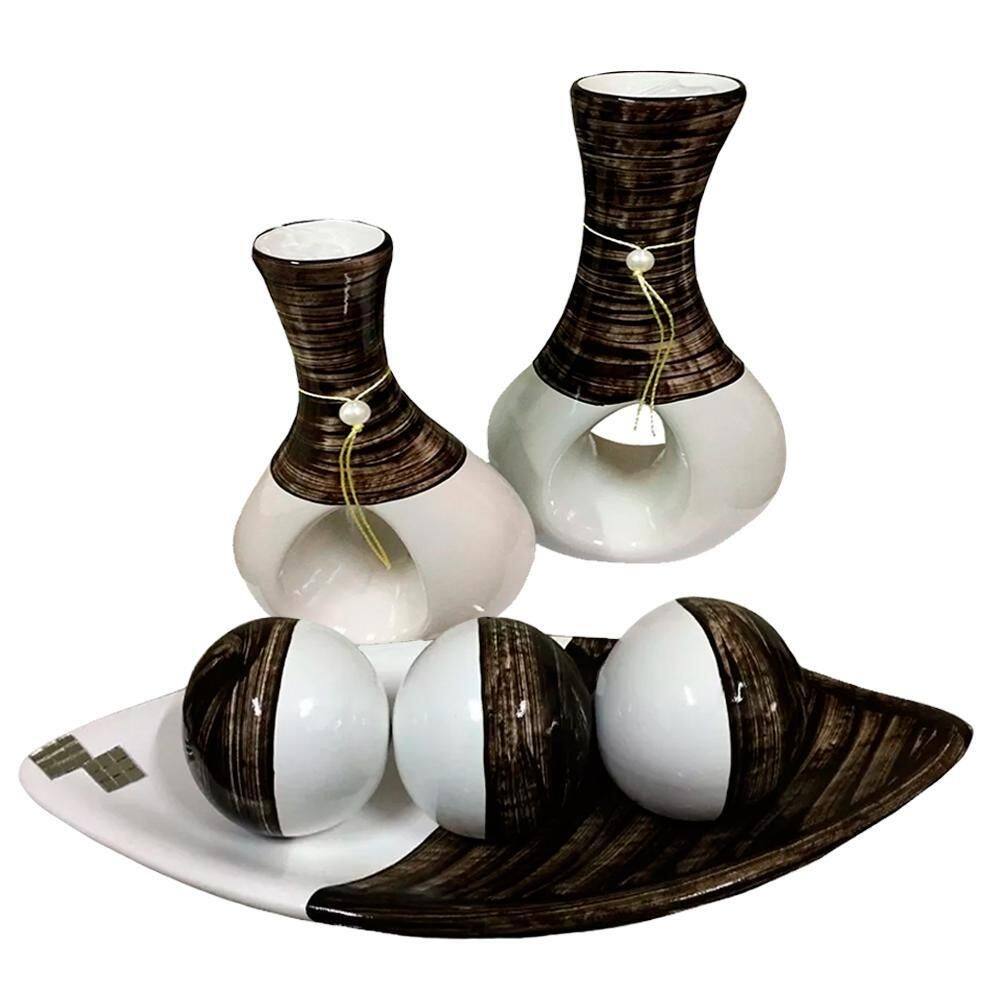 Jogo de vasos par furados barca 3 em cerâmica marrom