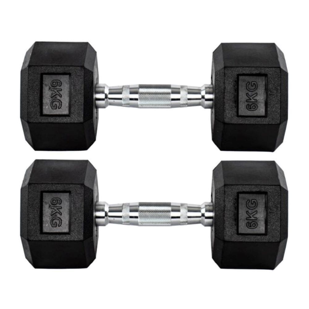 Par Halteres 6kg + 6kg Dumbbell Sextavado Emborrachado Pegada Cromada Gallant (GDb06F3B-Pt)