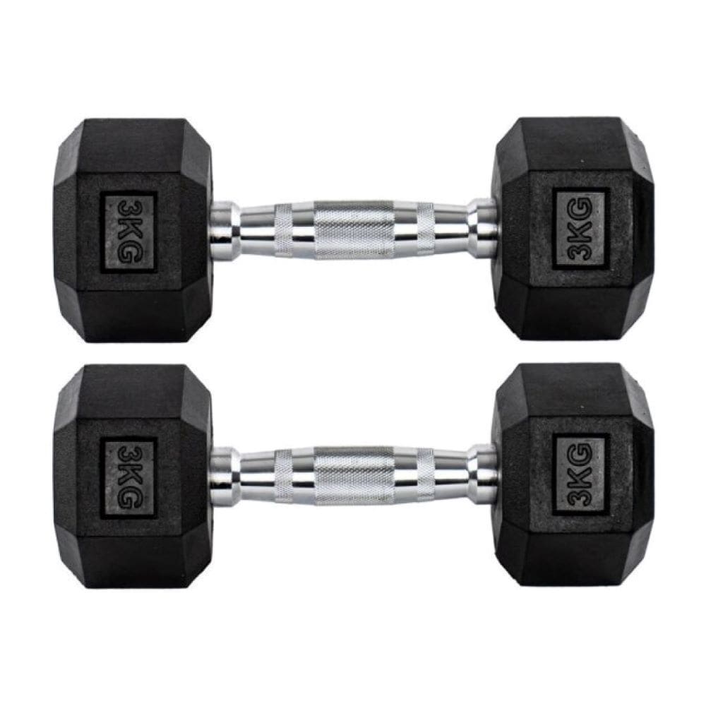 Par Halteres 3kg + 3kg Dumbbell Sextavado Emborrachado Pegada Cromada Gallant (GDb03F3B-Pt)