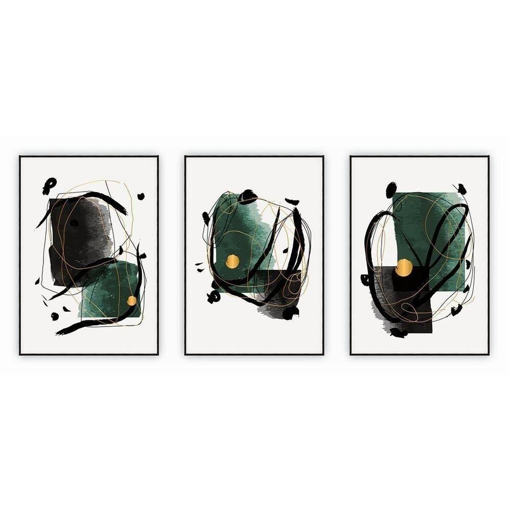 Kit Com 3 Quadros Decorativos Abstratos Com Moldura Para Sala Quarto Escritório 52x72 Abstrato 002