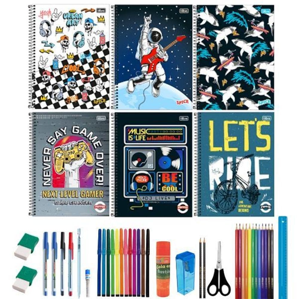Kit 5 caderno grande a4 arame espiral com capa dura 40 itens
