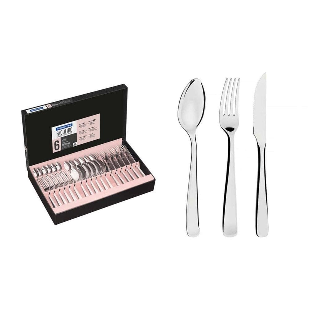 Faqueiro Pacific Em Aço Inox Com Facas Para Churrasco Acabamento Alto Brilho Com Detalhes