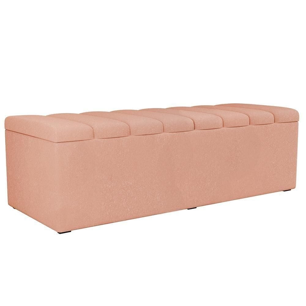 Calçadeira Recamier Baú Casal 140X50 Cm Linho Rosê