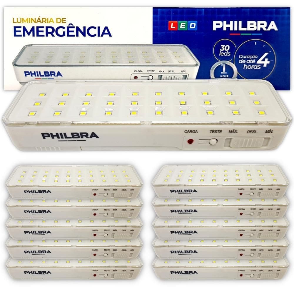 Kit 10 luminária luz emergência 30 leds bivolt recarregável
