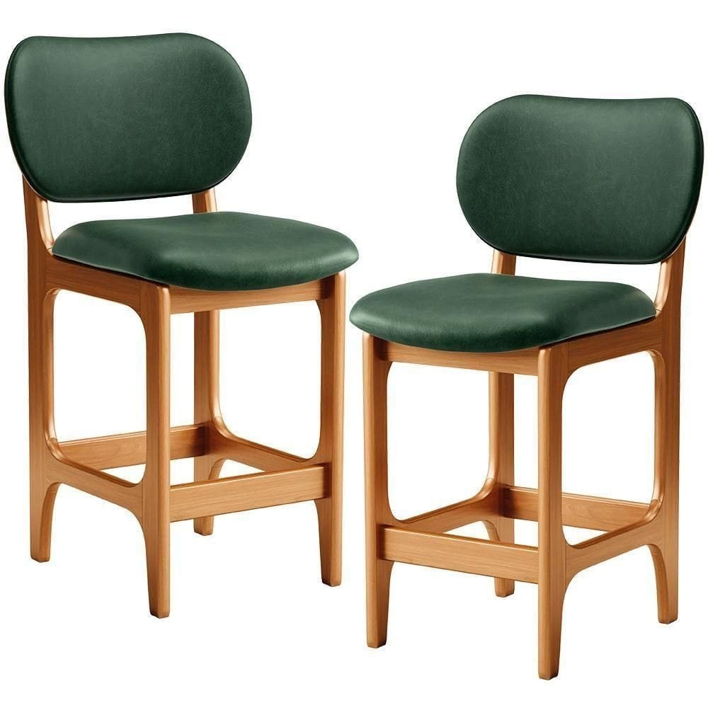 Kit 02 Banquetas Baixa Bar Cozinha E Sala De Jantar Fixa Betta L02 Imbuia Facto Verde Musgo