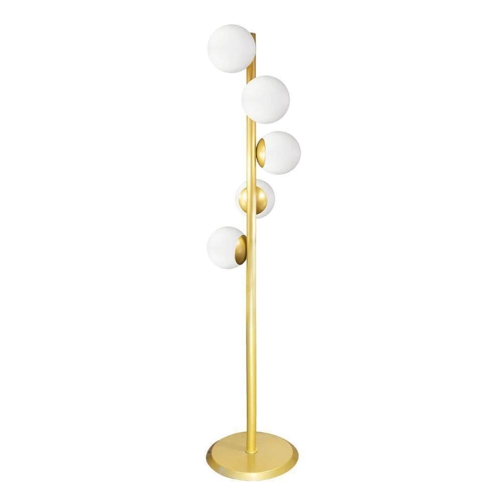Abajur Coluna Piso Figo Ouro Com Globo De Vidro Branco