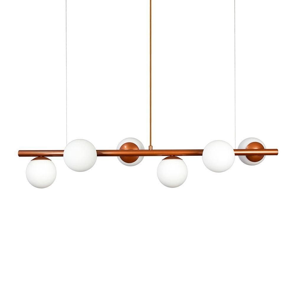 Lustre Pendente Figo Bronze - 6 Globo Esfera De Vidro Branco
