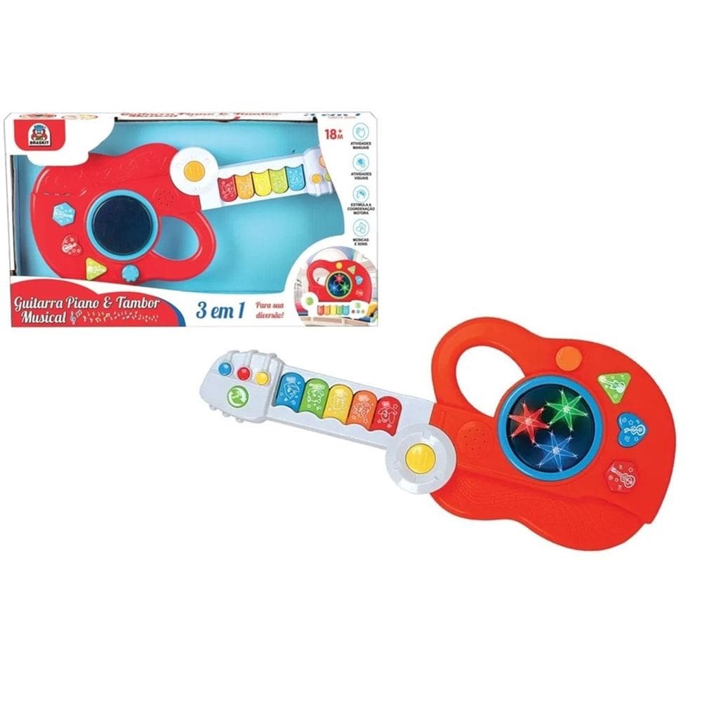 Brinquedo Guitarra Piano e Tambor Musical - Braskit