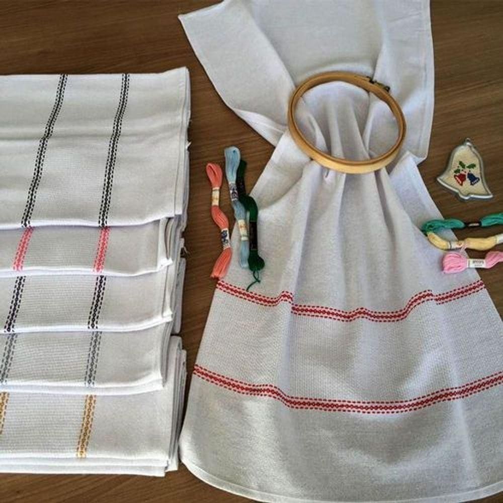 Pano De Prato Barra Etamini P/Bordar 12 Unds Branco