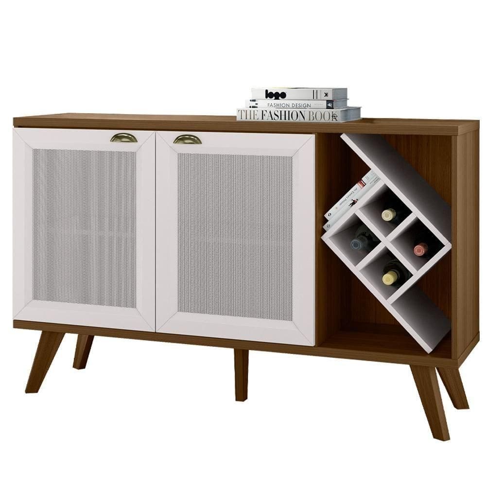 Balcão Buffet 2 Portas Com Nicho Adega Imbuia Off White