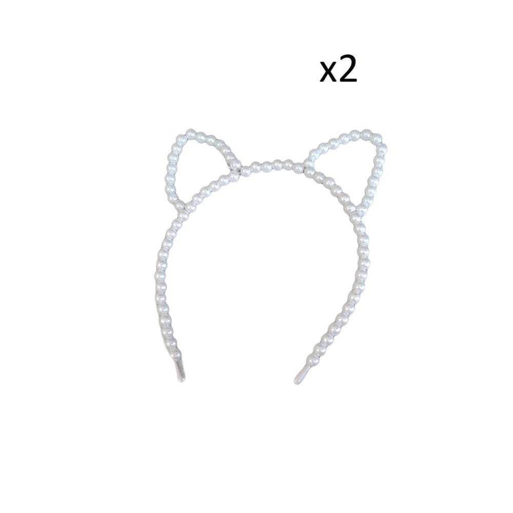 Kit 2un tiara gatinho de pérola para festa carinha de anjo