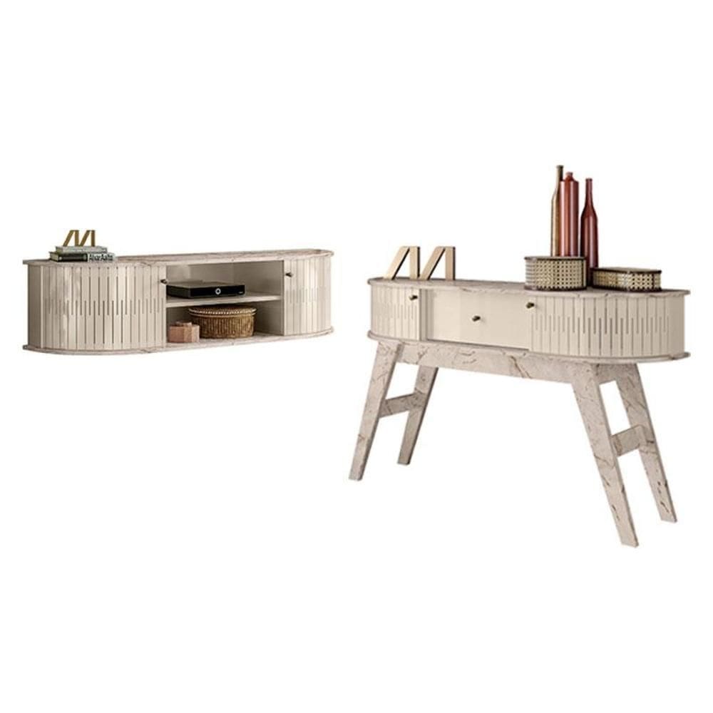 Rack Bancada Suspensa Modena com Aparador Estoril Calacata Off White – Madetec