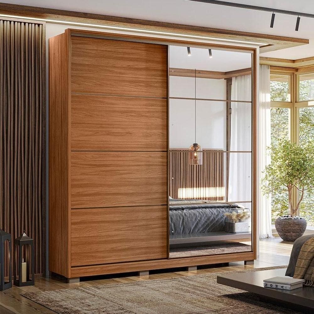 Guarda Roupa Casal Belga Ambiente Nogueira Touch Flex com Espelho e Pés Demóbile - Demartêz