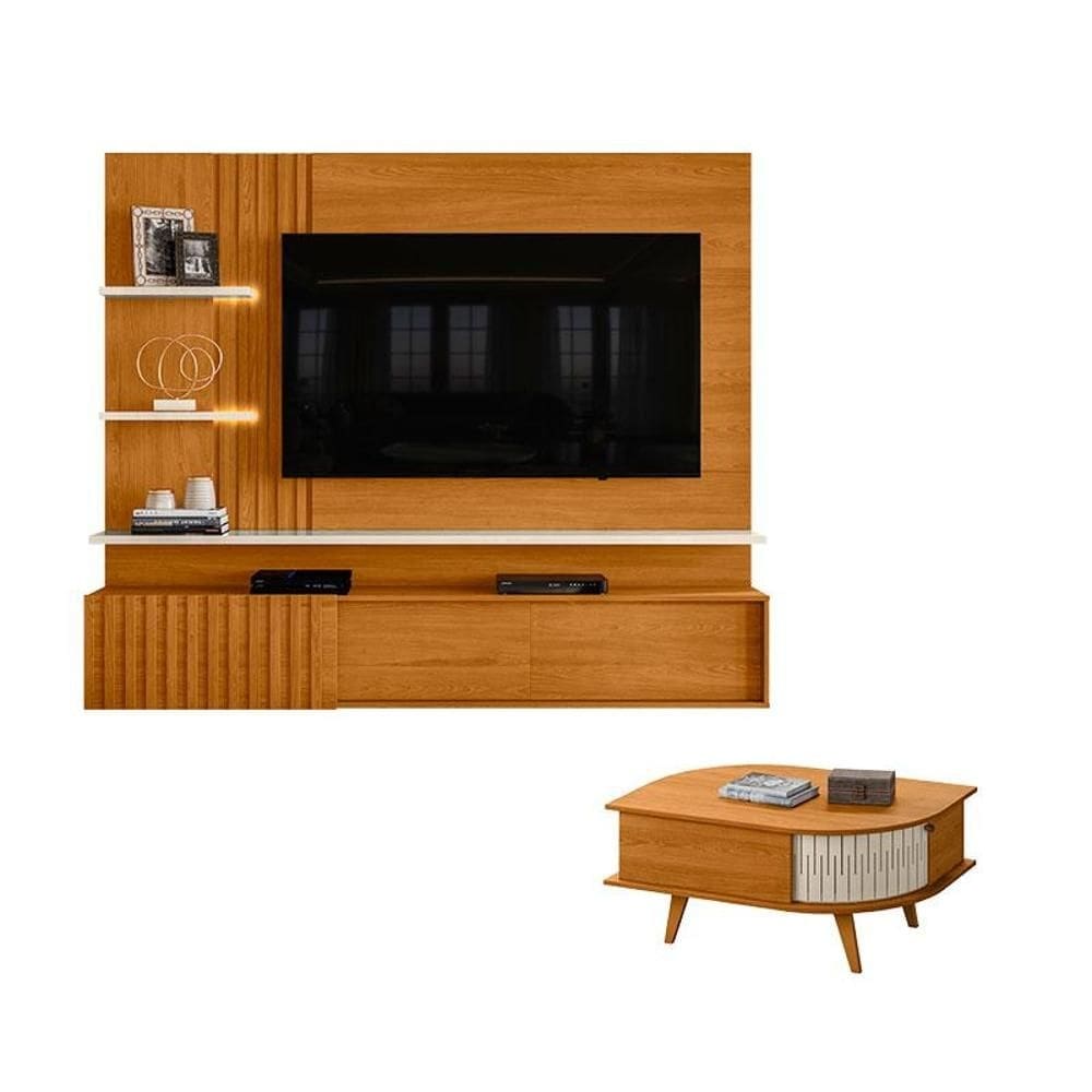 Estante Home Theater Suspenso Atena com Mesa de Centro Indianápolis Cinamomo Off White – Madetec