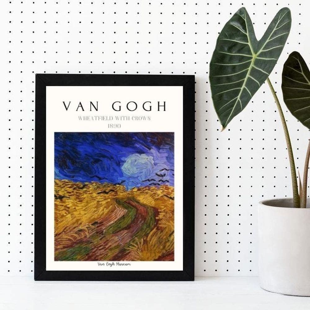Quadro van gogh wheatfield with crows 24x18cm - com vidro