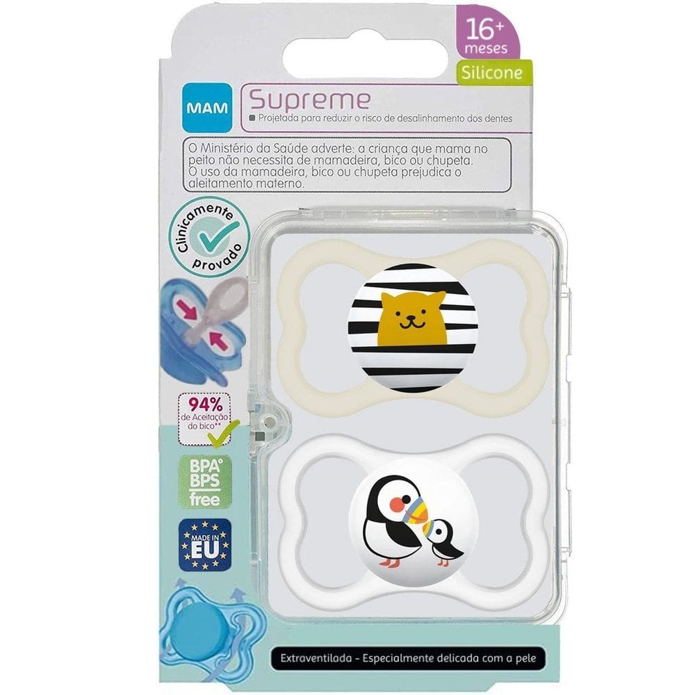Kit 2 chupeta mam branca bege neutra tamanho 3 dupla menino