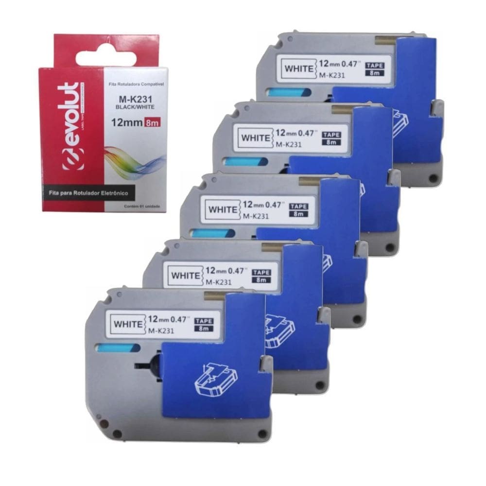 Kit 5 fitas rotuladora brother mk231 compatível pt45 pt-55