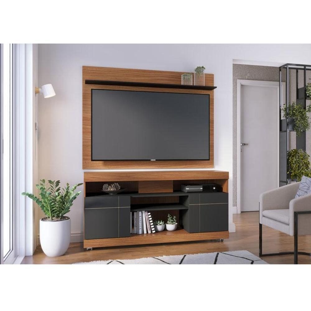 Rack Bancada Ambiente Yara e Painel para TV Maia Noce MIlano Preto Acetinado – Colibri