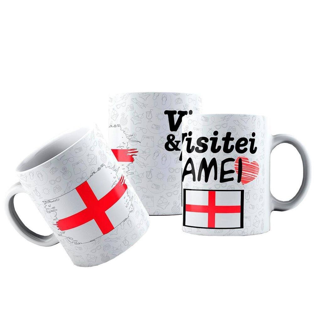Caneca cerâmica bandeira inglaterra visitei e amei viagem