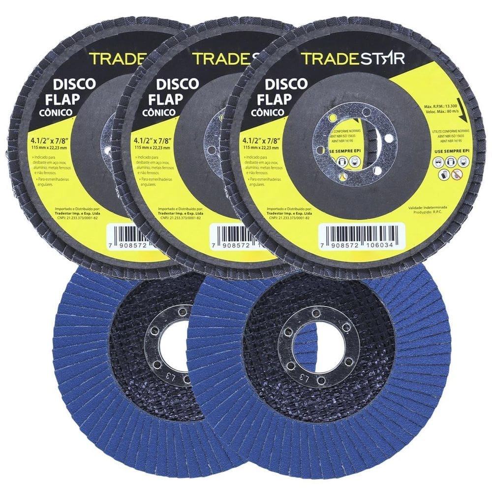 Kit disco de lixa flap 4.1/2 grão 100 para lixadeira 05 un