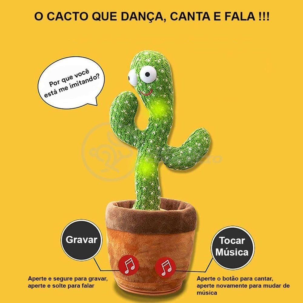 Brinquedo Cacto Dançante Pelúcia 120 Músicas Fala Repete Usb