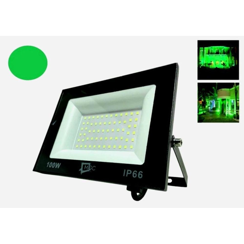 Luminária refletor holofote 100w led verde bivolt ip-66