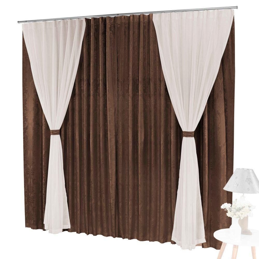 Cortina bhaly jacquard 3,00 x 2,50 para trilho comum tabaco