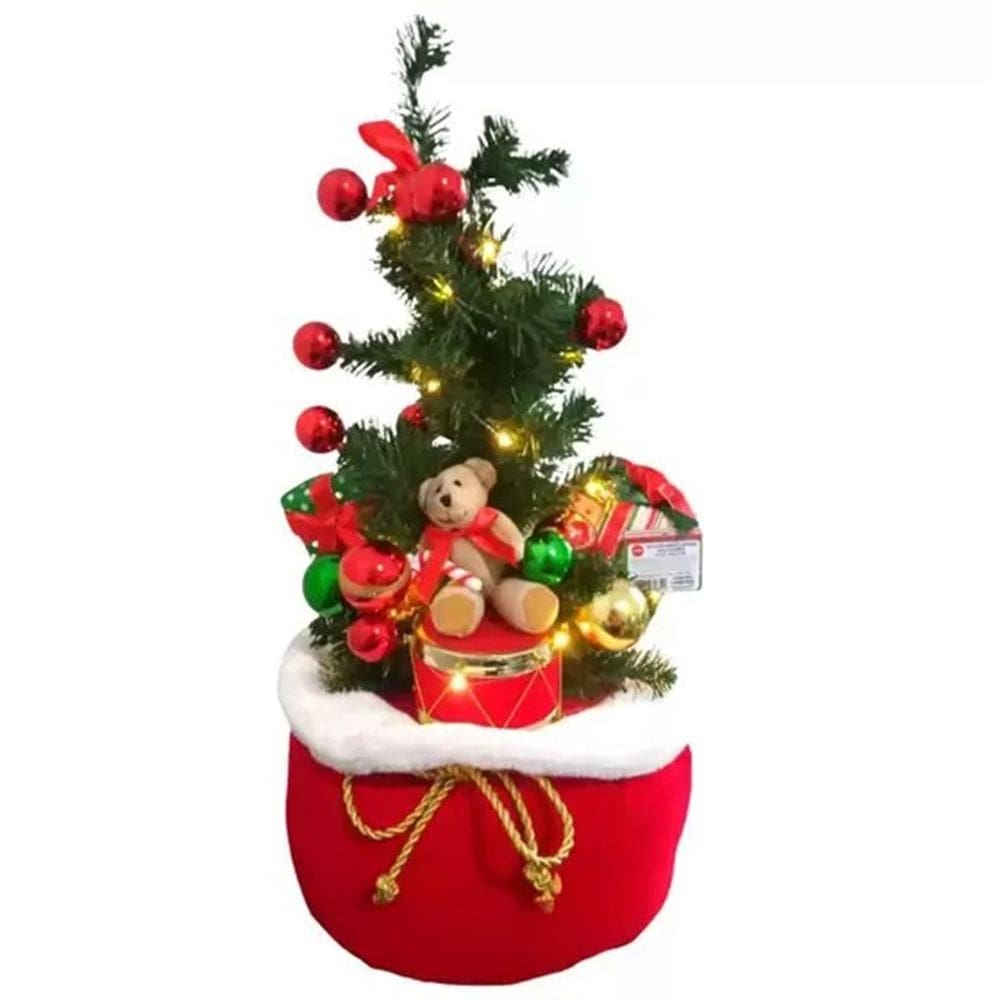 Decoração natal saco de presente árvore urso luzes 60cm