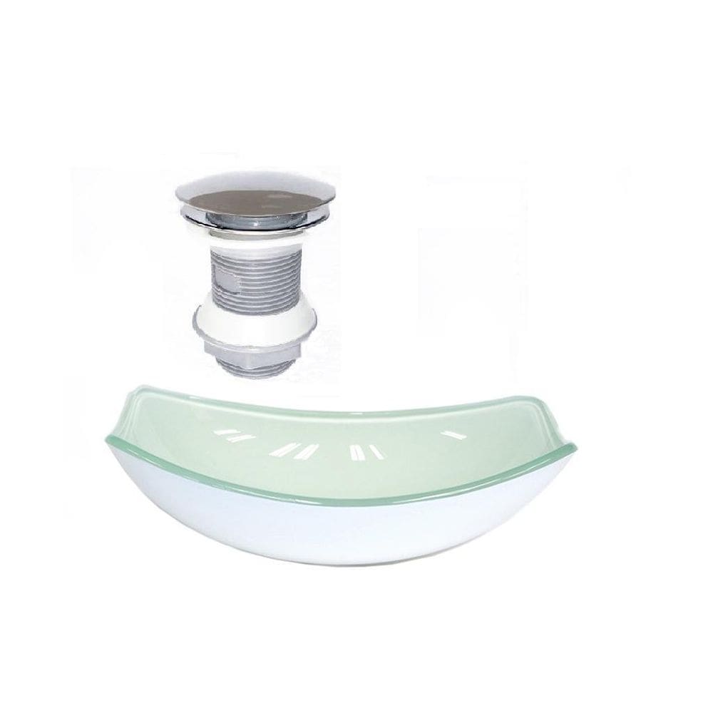 Cuba de vidro oval chanfrada 46cm branca + valvula click