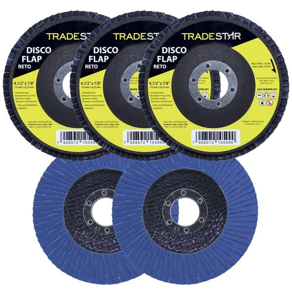 Kit disco de lixa flap reto 4.1/2 grão 120 lixadeira 05 un