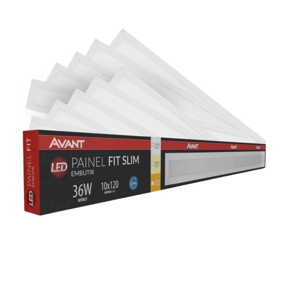 Painel Led Avant Retangular 36w 10x120cm Embutir 3000k 10 Un