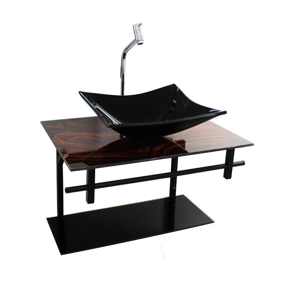 Gabinete de vidro para banheiro 60cm retangular ap slim madeira nogueira