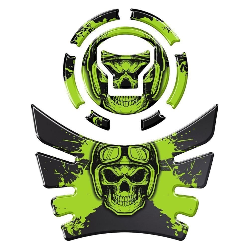 Kit Adesivo Protetor Tanque E Bocal Moto Honda Acima 2018 Caveira Verde Verde