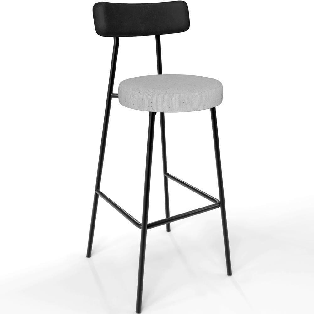 Banqueta Alta Bar Cozinha Sala De Jantar Em Aço Milão L02 Couríssimo Preto Linho Cinza