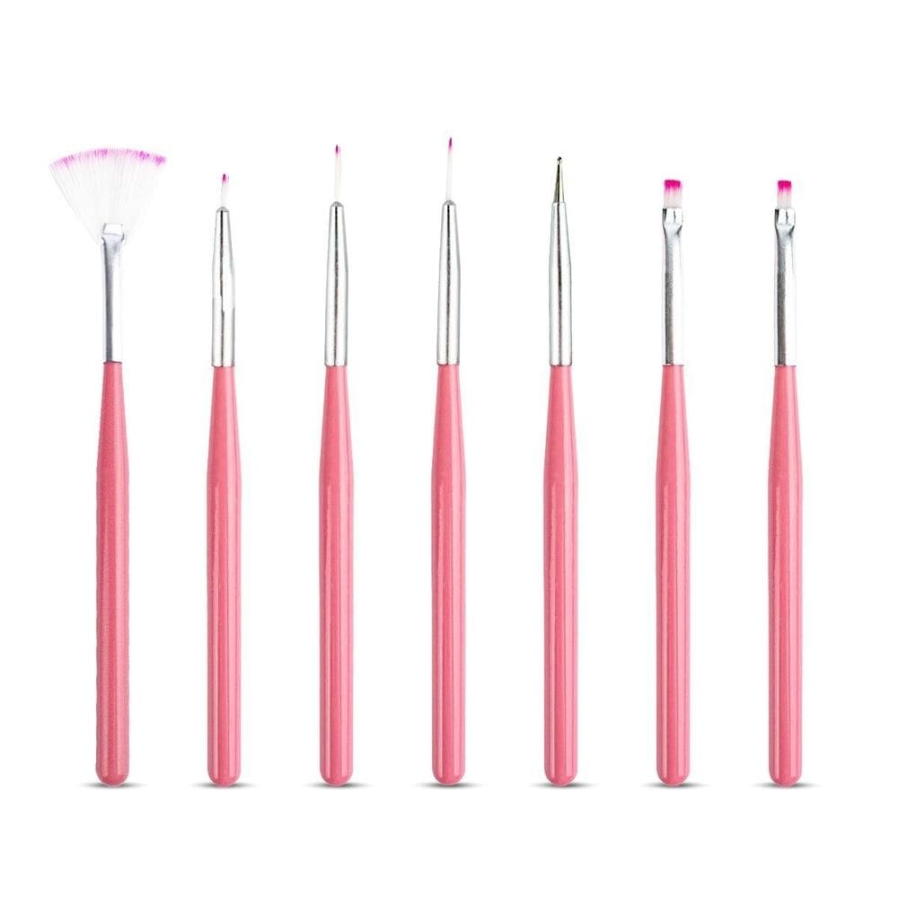 Kit 6 pincéis + 1 boleador rosa decoração de unhas nail art