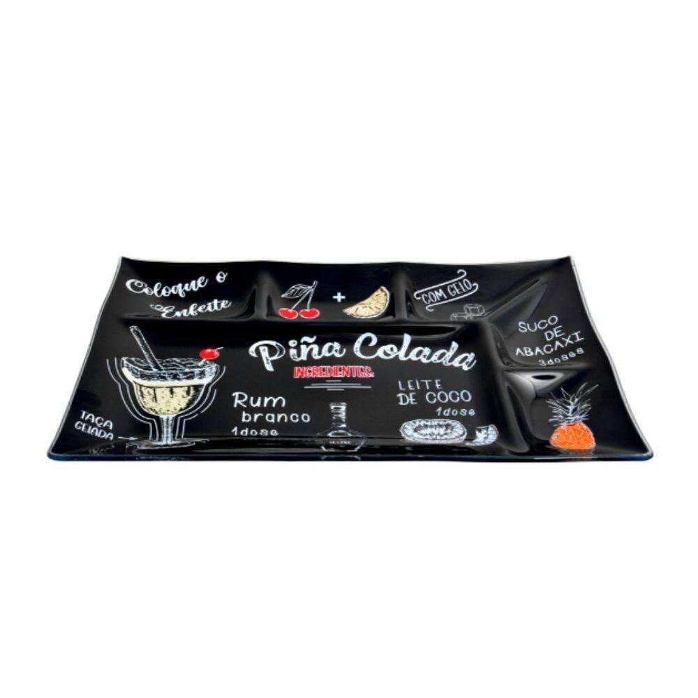 Petisqueira de vidro pina colada com 6 divisórias